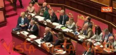 Standing ovation a Meloni dopo il suo intervento al Premier Time al Senato