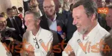 Stretta di Mano tra Salvini e Fontana (Lombardia) al padiglione del Mit al Meeting di Rimini