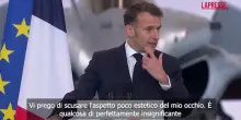 Macron, l&rsquo;occhio rosso e la battuta alle truppe: &ldquo;Consideratelo un riferimento all&rsquo;Eye of the Tiger&rdquo;