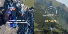 Si lancia da uno sperone di roccia a 3700 metri e “vola” a  347km orari: il base jumper Peter Salzmann stabilisce il record di velocità in caduta libera