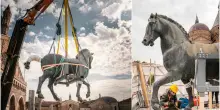 C’è un cavallo nel cielo di Padova: la statua del Gattamelata smontata e restaurata. La maxi-operazione sulla prima grande scultura di Donatello