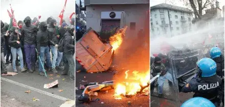 Askatasuna, scontri tra manifestanti e polizia al corteo di Torino. Cassonetti dati alle fiamme, agenti usano idranti