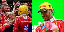Hamilton chiude terzo il Gp di Cina: &egrave; il primo podio in Ferrari. Poi festeggia nel team radio: &ldquo;Forza, un lavoro fantastico&rdquo;