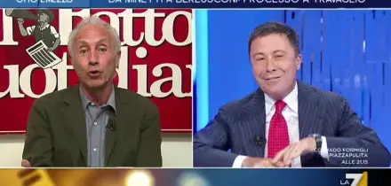 Caso Minetti, scontro Bocchino-Travaglio. &ldquo;Il Fatto chieda scusa&rdquo;. &ldquo;Pretendi di dare lezioni di giornalismo, non so da quale cattedra&rdquo;. Su La7