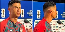 Ronaldo fa doppietta ed entra nella storia ai Mondiali, poi si infastidisce quando gli chiedono di Messi: &ldquo;Prossima domanda&rdquo;
