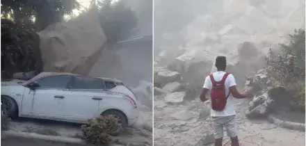 Terremoto a Pozzuoli, crolla costone di roccia: il video del cedimento e dei danni