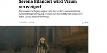 Israele nega il visto di lavoro e revoca il permesso di soggiorno alla giornalista italiana Serena Bilanceri. &ldquo;Inaccettabile limitazione della libert&agrave; di stampa&rdquo;