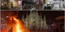 Milano dopo la guerriglia urbana: vetrine in frantumi e danni. Una sessantina di fermati di cui la met&agrave; ragazzini e 25 feriti