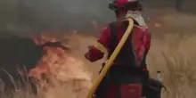 I pompieri che lottano nell&rsquo;inferno di fuoco vicino a Madrid