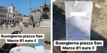 Scontrino da 81 euro in Piazza San Marco: &laquo;Quattro bibite, due birre e 2 caff&egrave;&raquo;. La replica: &laquo;Il prezzo? In Croazia si paga di pi&ugrave;&raquo;