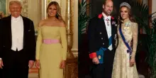 Melania Trump e Kate Middleton, i look della cena di gala: la first lady in giallo limone, la principessa con la tiara di Lady Diana