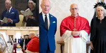 Re Carlo e Camilla in Vaticano: la regina con il velo nero, la preghiera in latino con il Papa (dopo 500 anni)