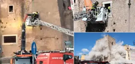 Operaio bloccato nella Torre dei Conti: il rischio crollo "altissimo", i mezzi speciali e la corsa contro il tempo per salvarlo. La diretta video