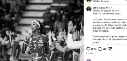 Adhu Malual, insulti razzisti alla pallavolista italiana dai suoi rifosi: &laquo;Offese anche alla mia famiglia&raquo;
