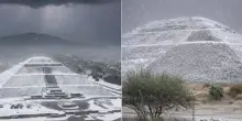Teotihuac&aacute;n imbiancata dalla grandine: templi e piramidi sotto la prima tempesta dell?anno nel Valle del Messico