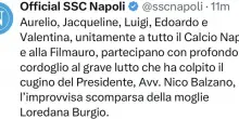 Lutto per ADL, il cordoglio del Napoli per la scomparsa di Loredana Burgio