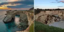 Crolla l?arco naturale di Sant?Andrea, conosciuto come &laquo;arco dell'amore&raquo;. L?erosione cancella la cartolina del Salento