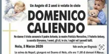 Domenico Caliendo, dolore e lacrime per i funerali a Nola: &laquo;Un angelo di 2 anni &egrave; volato in cielo&raquo;