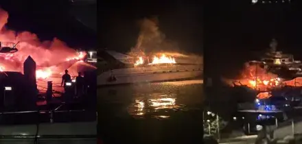 Yacht in fiamme al Marina d'Arechi: fiamme e alta colonna di fumo