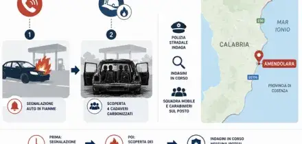 Quattro cadaveri carbonizzati trovati in un'auto nel Cosentino: le vittime sarebbero migranti