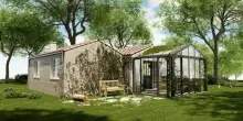 Famiglia nel bosco, la nuova casa di 70 metri quadri (in legno) vicino al rudere. Il progetto e il rendering