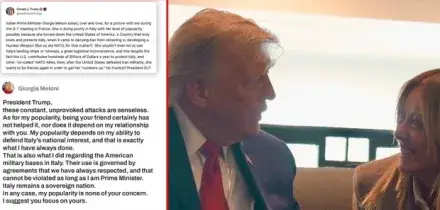 Trump: &laquo;Meloni in calo, vuole tornare mia amica per risalire nei sondaggi&raquo;. La replica: &laquo;La mia popolarit&agrave; non ti riguarda, pensa alla tua&raquo;