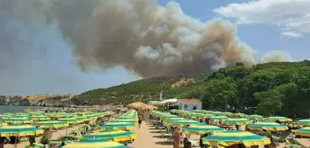 Incendio sul Gargano, turisti evacuati con le barche della guardia costiera: alta colonna di fumo visibile dalla spiaggia