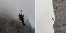 Alpinista appeso nel vuoto: l'elicottero, la scarica di sassi e i tre soccorritori calati sulla cengia. La storia del salvataggio da film