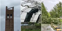 Cremona, la tromba d'aria ha messo in ginocchio la citt&agrave;: palazzi scoperchiati, alberi caduti, chiese e 10mila auto danneggiate