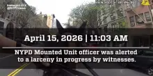 "Fermati", a New York il poliziotto insegue il ladro a cavallo