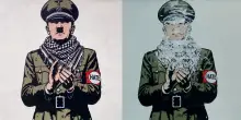 Imbrattato poster di Hitler con la kefiah al corteo pro Pal a Milano