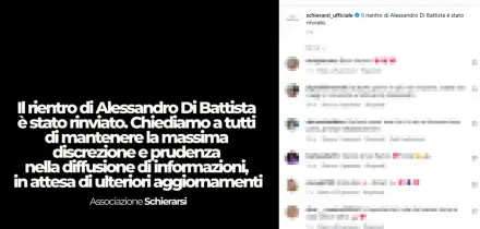Rinviato il rientro di Alessandro Di Battista in Italia
