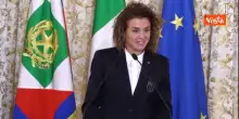 La capitana nazionale femminile di calcio Girelli si commuove mentre parla davanti a Mattarella