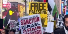 Manifestazione a Times Square durante il discorso di Netanyahu all'Onu