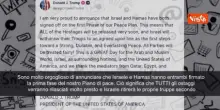 Trump annuncia su social accordo Israele-Hamas: Hanno entrambi firmato prima fase Piano pace