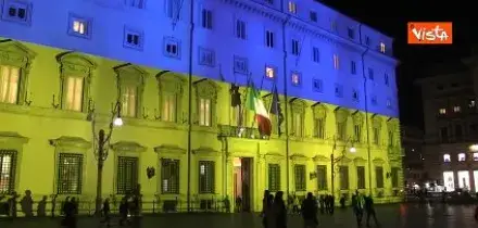 Quattro anni della guerra in Ucraina, Palazzo Chigi illuminato con la bandiera di Kiev