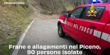 Frane e allagamenti nel Piceno, 90 persone isolate: video