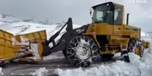 Gli spazzaneve aprono un varco nei muri di neve tra Marche e Umbria