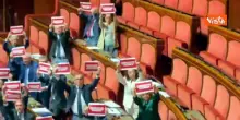 Dl sicurezza, opposizioni con cartelli in Aula Senato, 'Con Governo Meloni zero sicurezza'