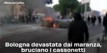 Bologna devastata dai maranza, bruciano i cassonetti: video