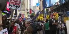 Manifestazione a Times Square durante il discorso di Netanyahu all’Onu