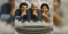 Il video in rete. Maradona, Troisi e Pino Daniele: gli "angeli" di Napoli scatenati tra le nuvole