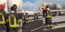 Tir in fiamme: autostrada A1 chiusa tra Orte e Roma Nord, video dei VdF in azione