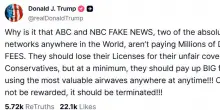 Nel giorno in cui vengono uccisi giornalisti a Gaza, Trump attacca: "Togliere licenze a ABC e NBC"