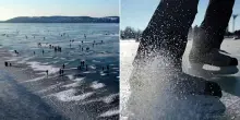 Il lago Balaton gela per la prima volta in 9 anni: preso d&rsquo;assalto dai pattinatori