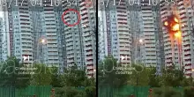 Il momento in cui un drone ucraino ha colpito un grattacielo in un sobborgo di Mosca - Video