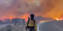 Andalusia, i vigili del fuoco combattono le fiamme che lambiscono la strada