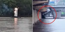 Faro galleggiante trascinato dalla piena del tifone Bavi: colpisce i cavi elettrici e urta un ponte