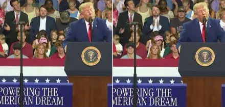 Trump sul palco in Georgia: uno spettatore alle sue spalle lo imita, il video virale