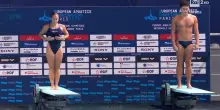 Europei, la prova di Santoro e Pellacani nei tuffi sincronizzati dal trampolino di 3 metri. Video